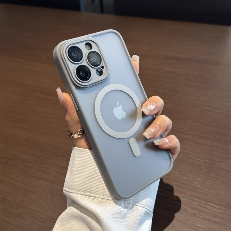 Apple frosted silicone anti-fall mobile phone case with magnetic suction