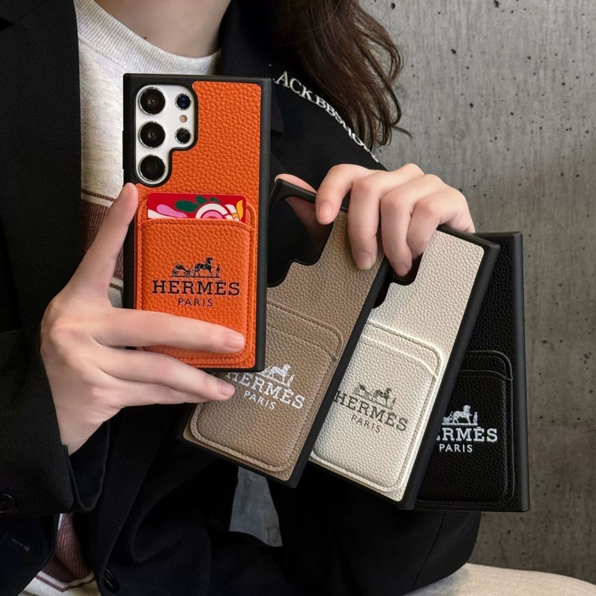 Samsung mobile phone leather case with card holder high-grade lychee pattern
