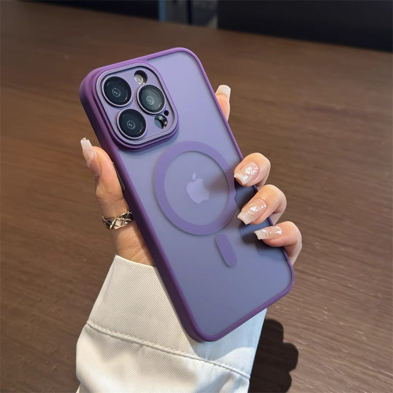 Apple frosted silicone anti-fall mobile phone case with magnetic suction
