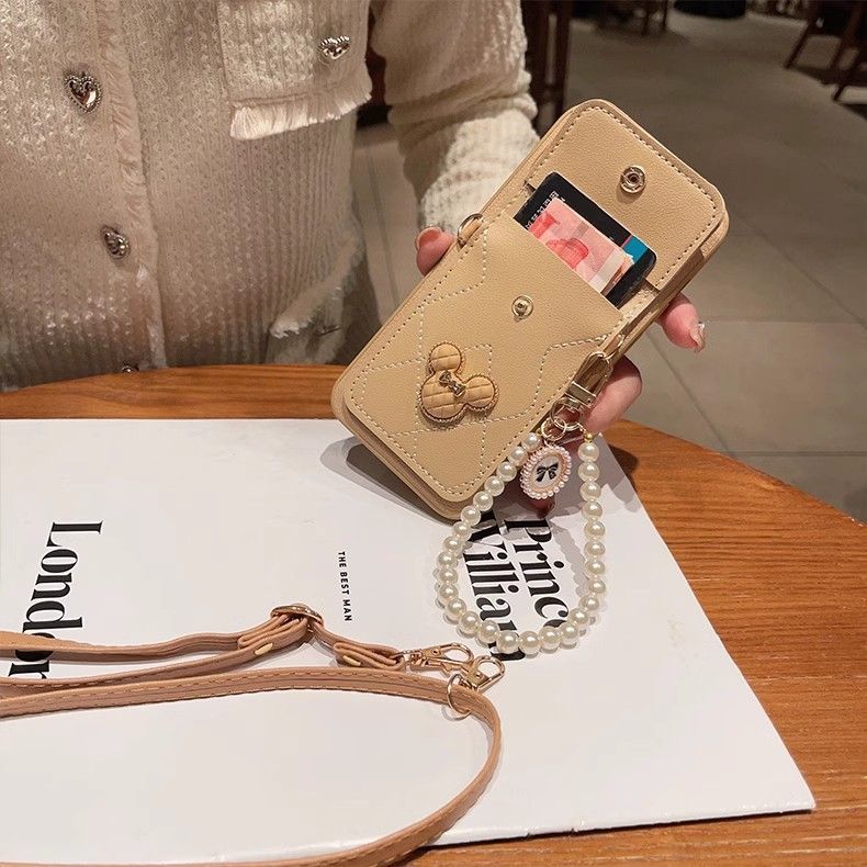 Apple phone case with mirror card holder oblique lanyard
