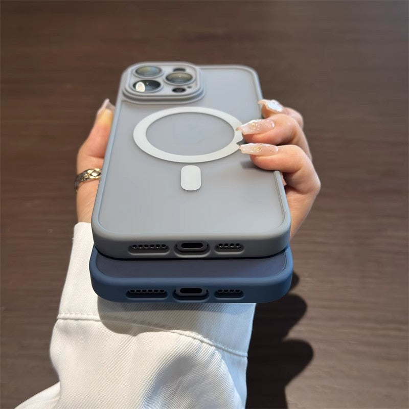 Apple frosted silicone anti-fall mobile phone case with magnetic suction