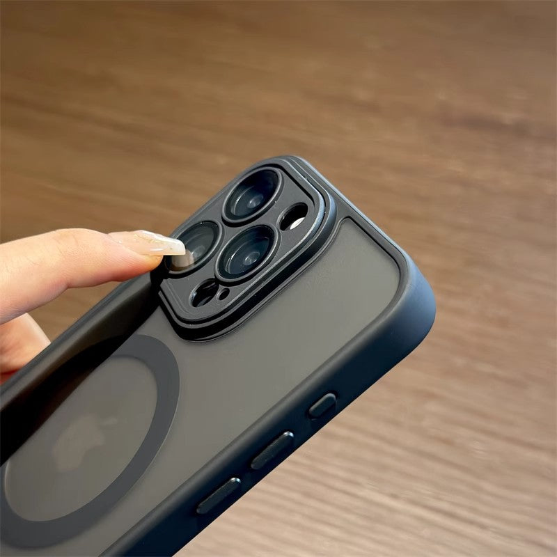 Apple frosted silicone anti-fall mobile phone case with magnetic suction