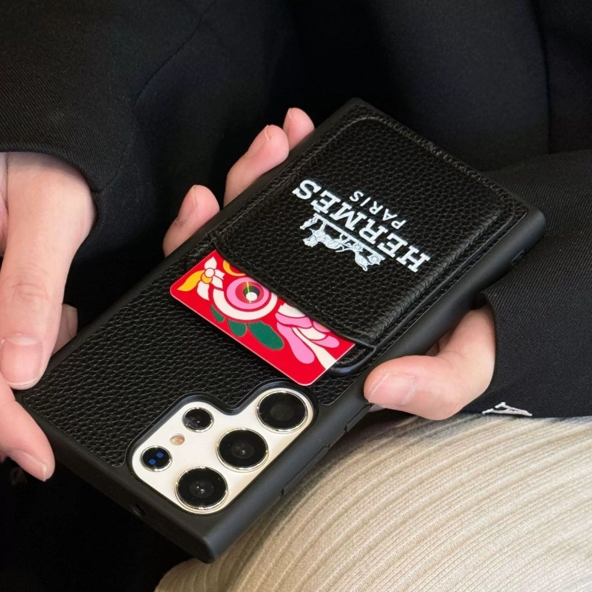 Samsung mobile phone leather case with card holder high-grade lychee pattern