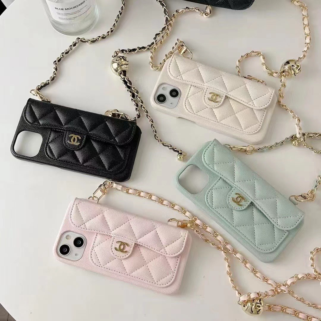 Double C Apple phone case with card holder and small gold ball