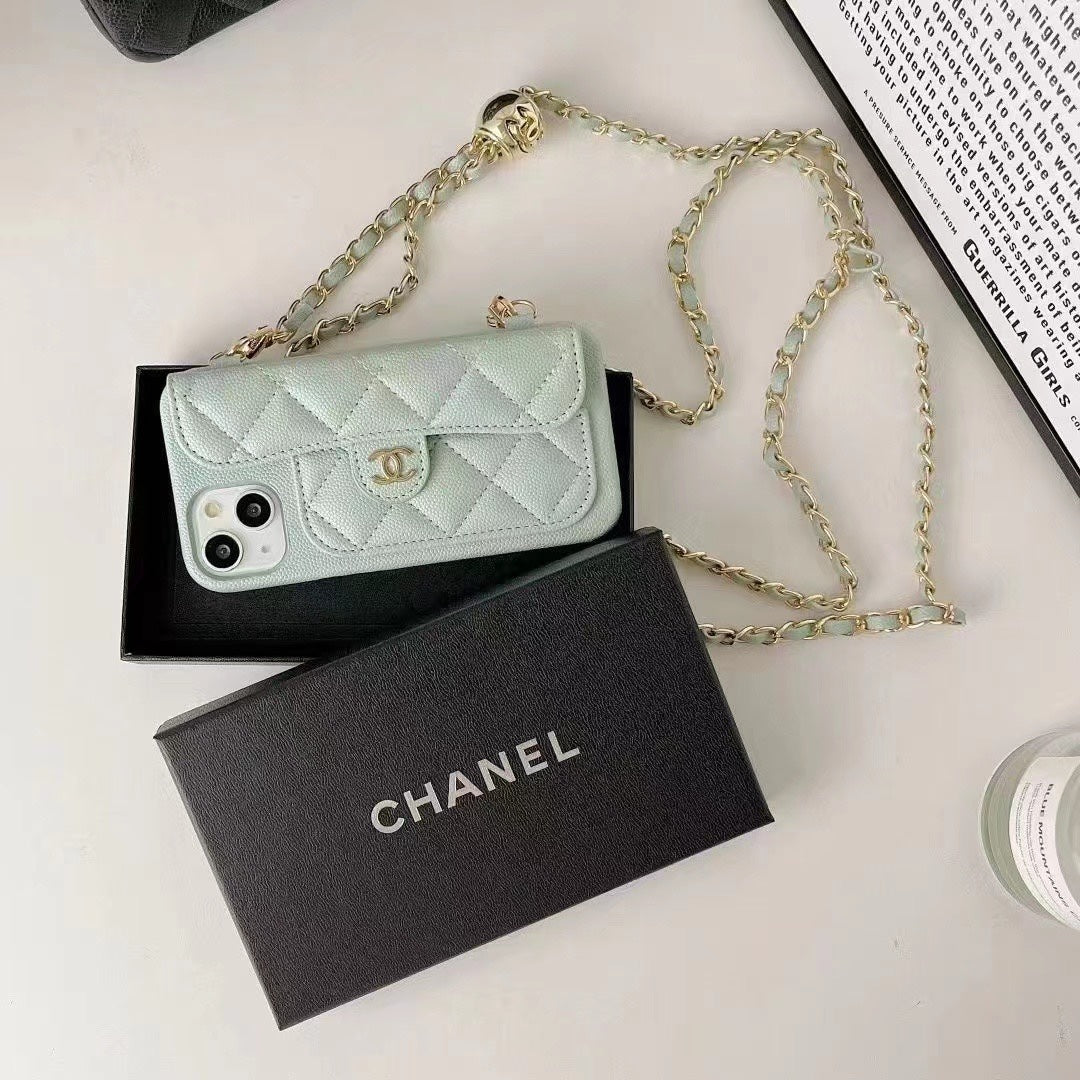 Double C Apple phone case with card holder and small gold ball