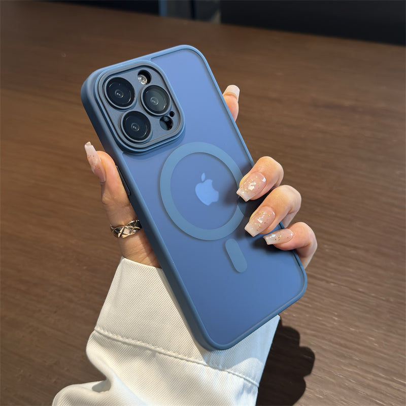 Apple frosted silicone anti-fall mobile phone case with magnetic suction