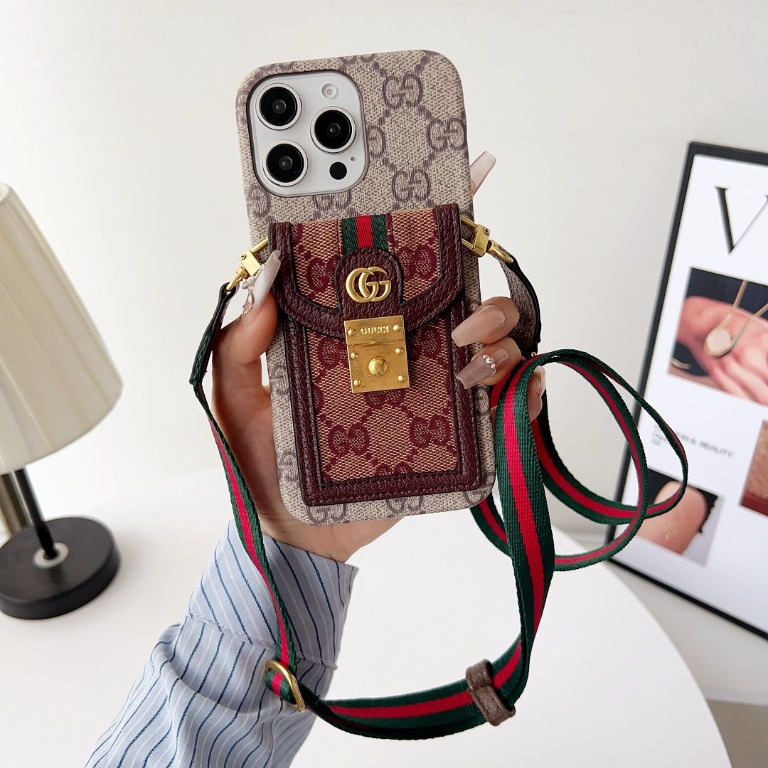 Apple phone case with card holder and lanyard