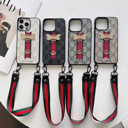 Apple phone case small bee red lanyard