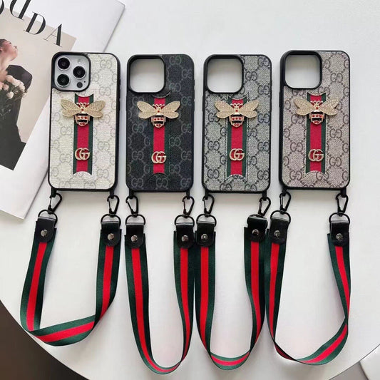 Apple phone case small bee red lanyard