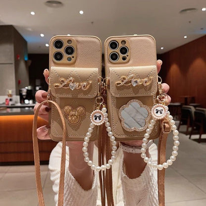 Apple phone case with mirror card holder oblique lanyard