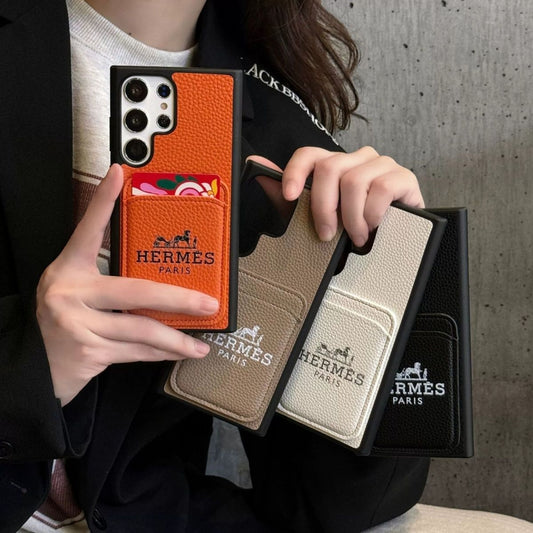 Samsung mobile phone leather case with card holder high-grade lychee pattern