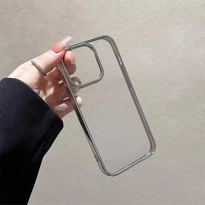 High-grade electroplating simple transparent suitable for iPhone16/15promax mobile phone case 14 super anti-fall Apple 13pro/12 new 11 soft 7/8plus all-inclusive xr anti-fall protective cover