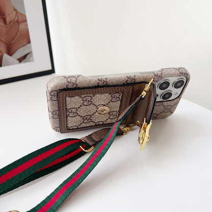 Apple phone case with card holder and lanyard