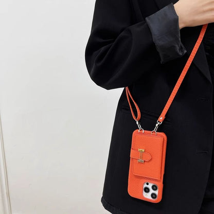 H Card Holder Chain Leather iPhone Case