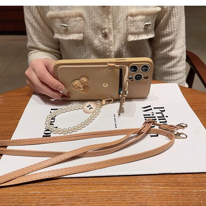 Apple phone case with mirror card holder oblique lanyard