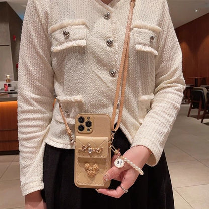 Apple phone case with mirror card holder oblique lanyard