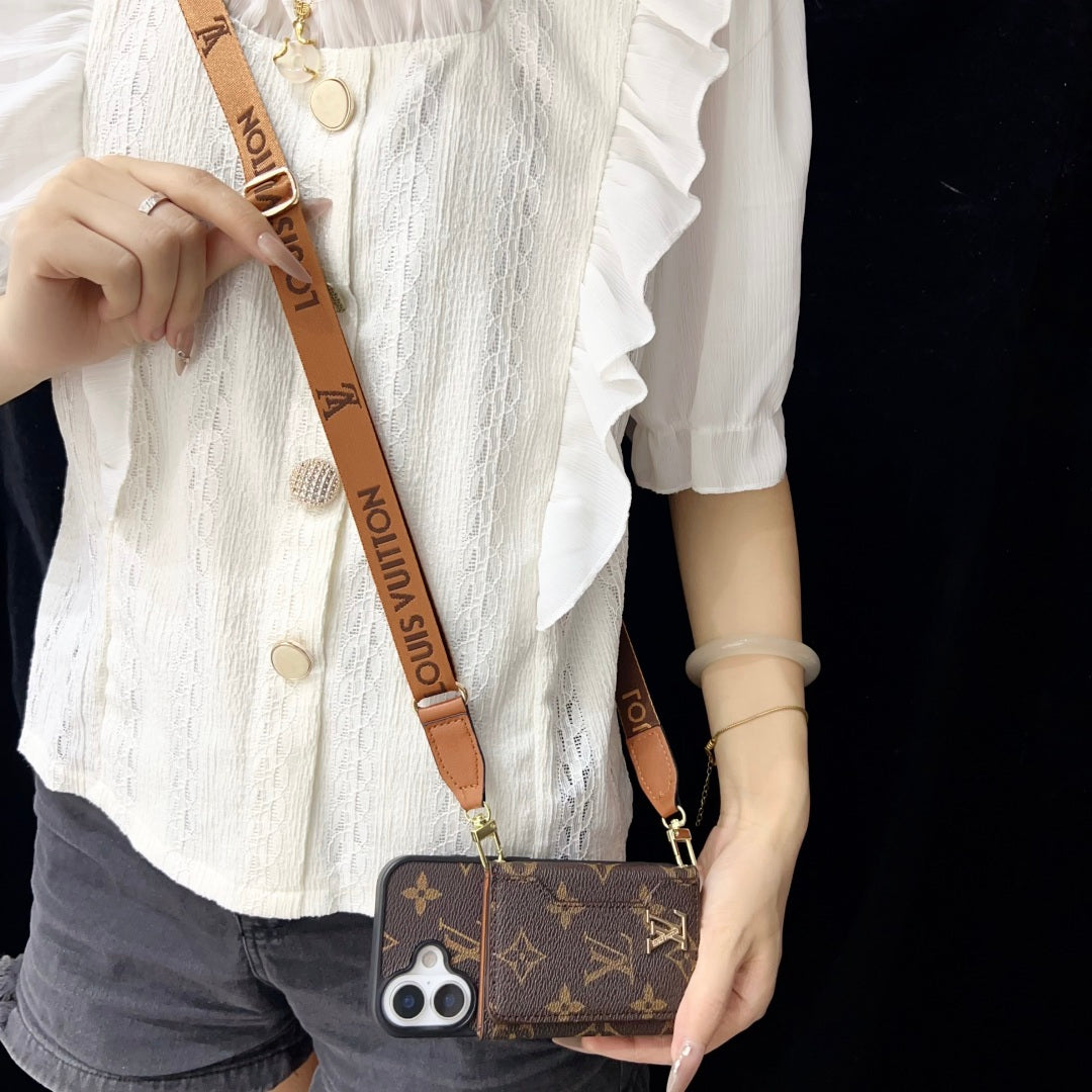 Apple phone case crossbody three-layer card holder