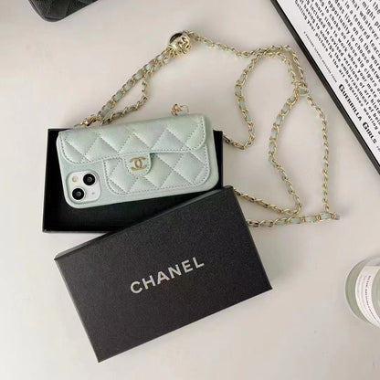 Double C Apple phone case with card holder and small gold ball