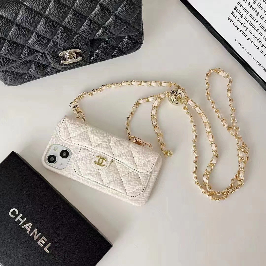 Double C Apple phone case with card holder and small gold ball