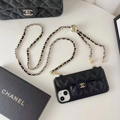 Double C Apple phone case with card holder and small gold ball