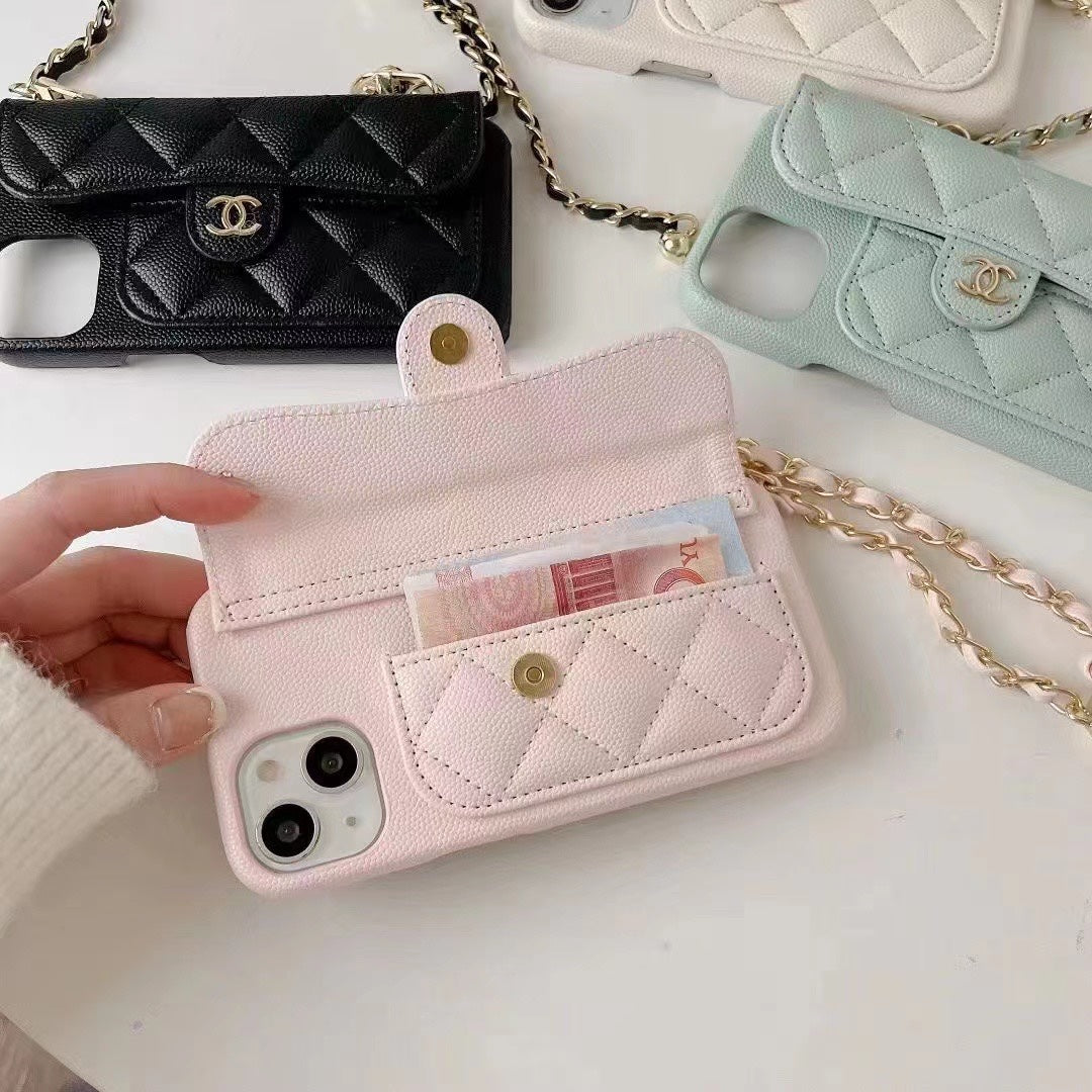 Double C Apple phone case with card holder and small gold ball