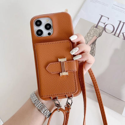 H Card Holder Chain Leather iPhone Case