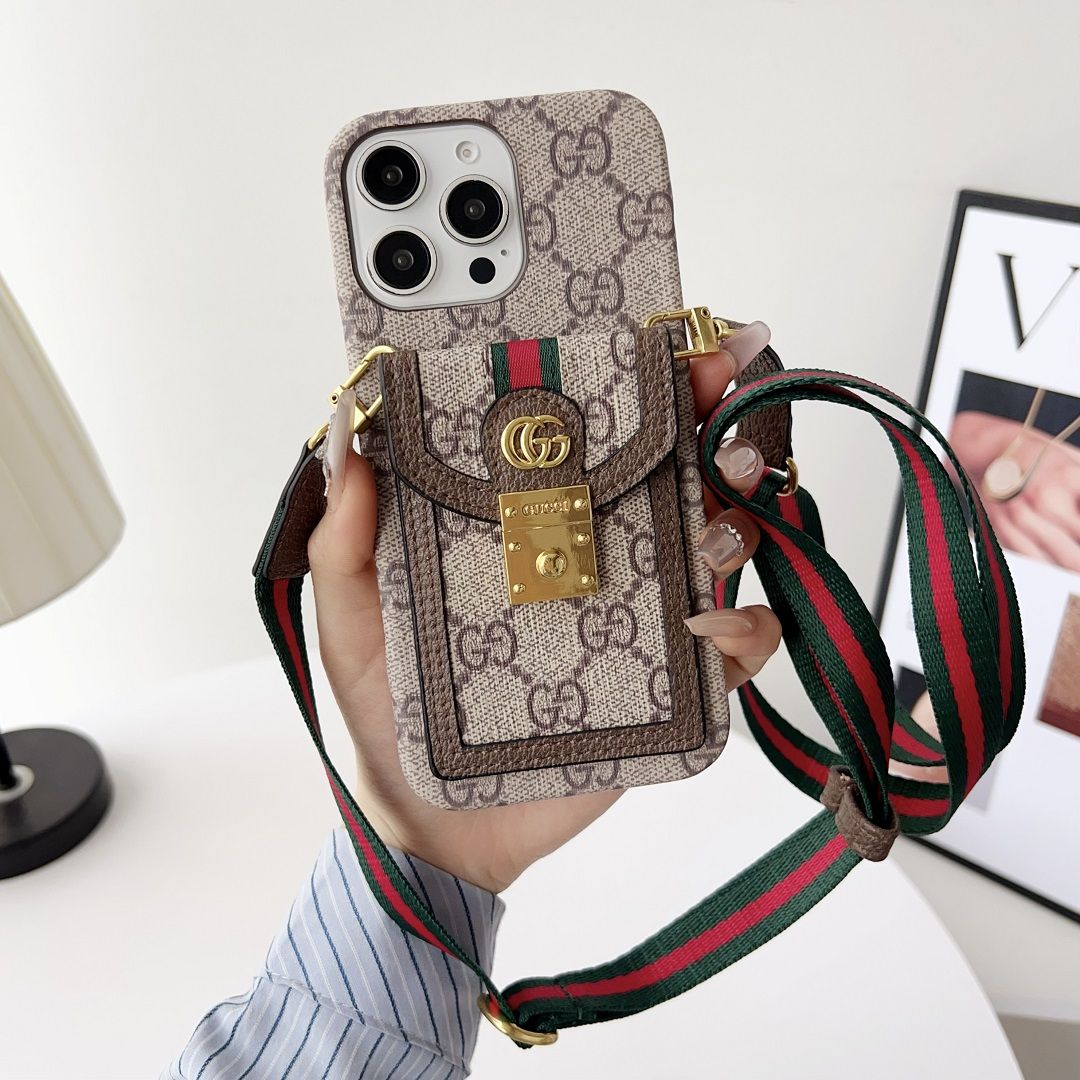 Apple phone case with card holder and lanyard