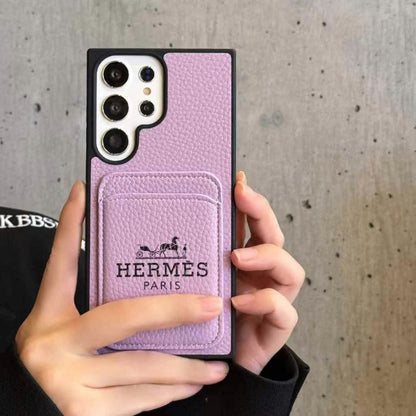 Samsung mobile phone leather case with card holder high-grade lychee pattern