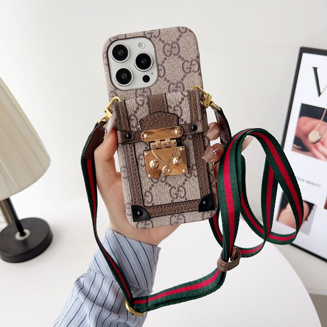 Apple phone case with card holder and lanyard