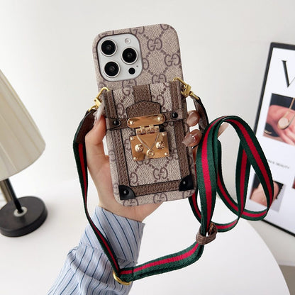 Apple phone case with card holder and lanyard
