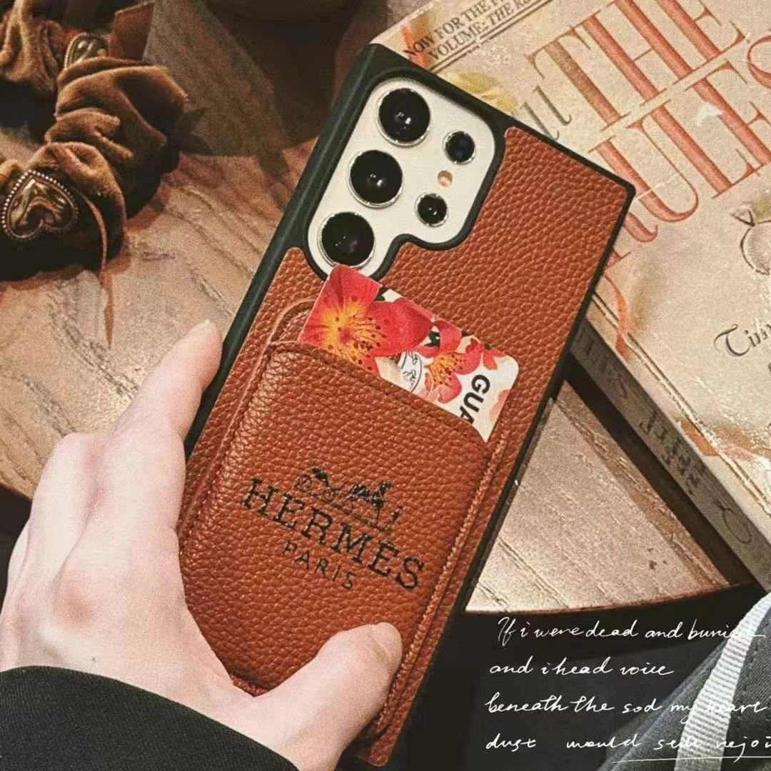 Samsung mobile phone leather case with card holder high-grade lychee pattern