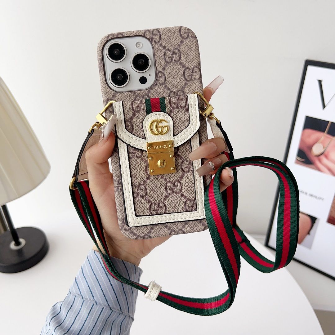 Apple phone case with card holder and lanyard
